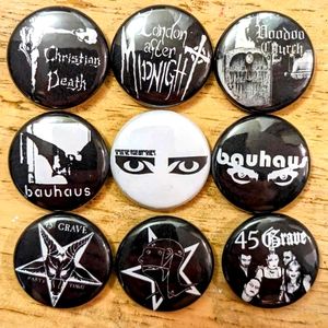 Goth bands 1 inch set of 9 pinback buttons